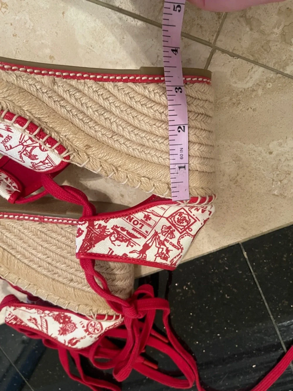NWOT TORY BURCH red Destination Wedge Espadrilles with ankle/calf laces in sz 10